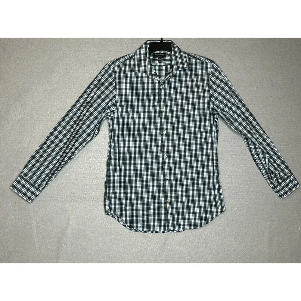Banana Republic Mens Tailored‎ Fit Medium Long Sleeve Blue Plaid Button Up Shirt